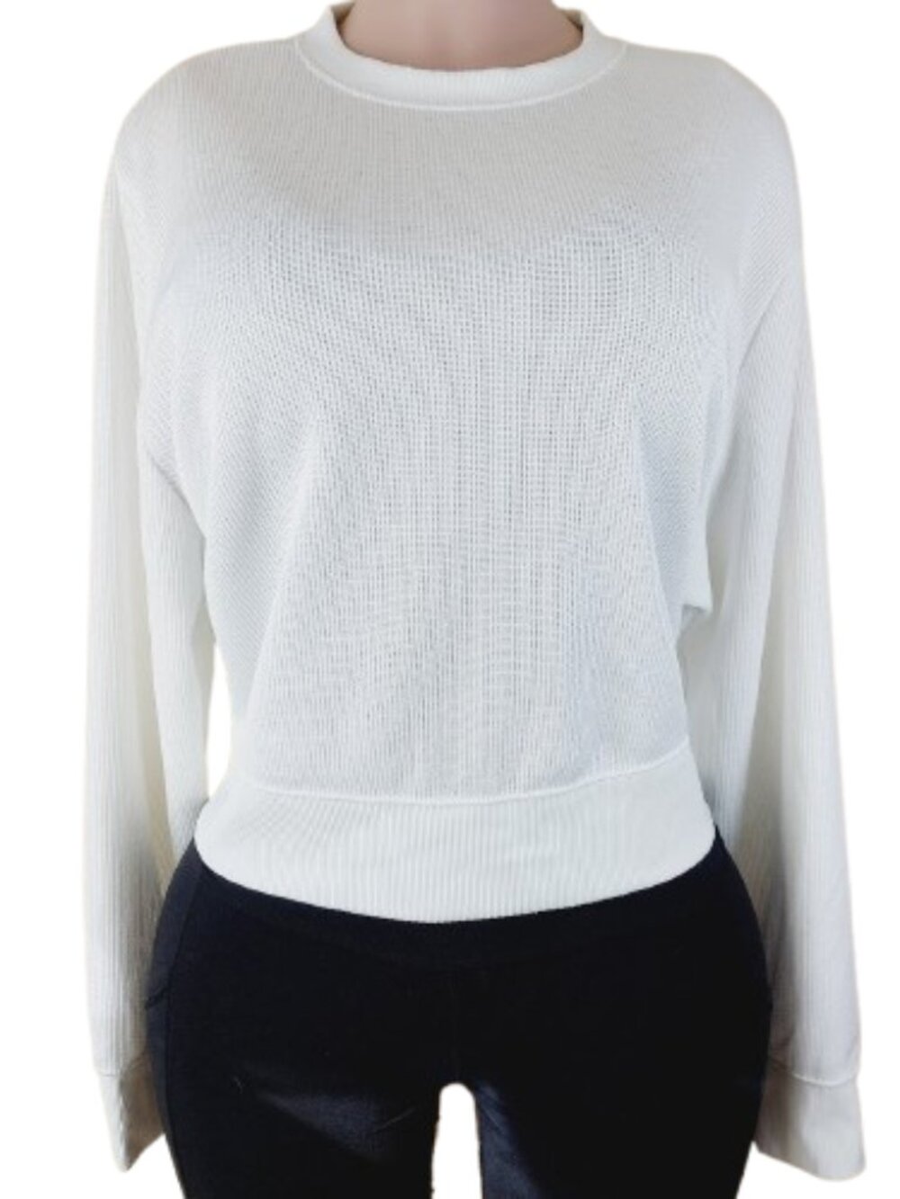 Nike Women's White Ribbed Dri-FIT Long-Sleeve Waffle-Knit Top Size XL